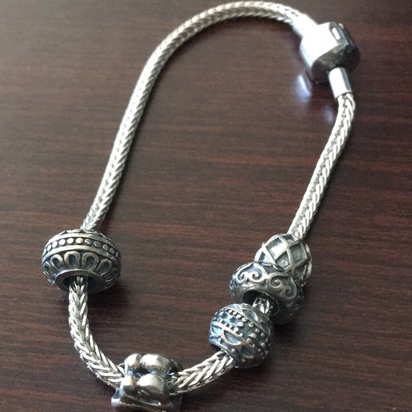 Sterling Silver European Charm Bracelet & 5 Charms - Picture 5 of 5